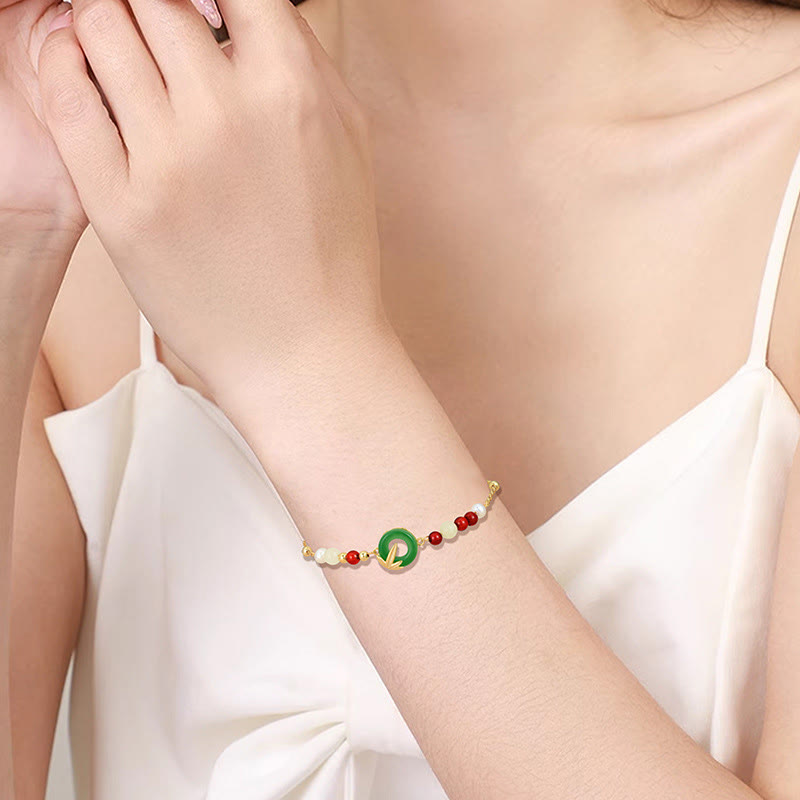 Green Chalcedony Silver Peace Buckle Bracelet