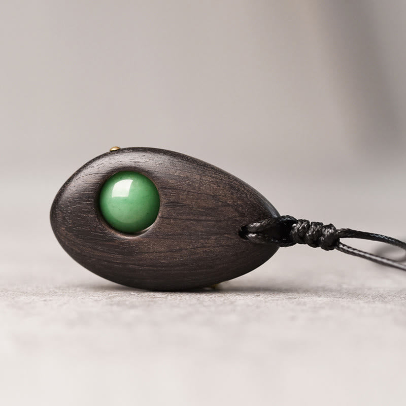 Ebony Wood Green Aventurine Peace Calm Necklace