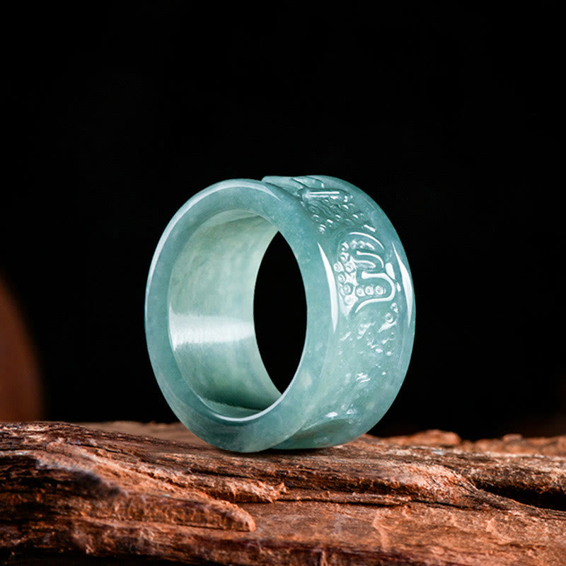 Natural Jade Om Mani Padme Hum Prosperity Ring 18mm