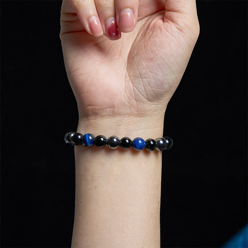 8mm Yellow Tiger Eye Obsidian Hematite Bracelet for Men