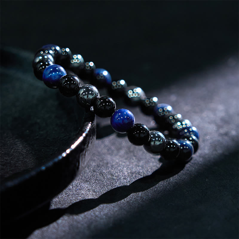 8mm Yellow Tiger Eye Obsidian Hematite Bracelet for Men