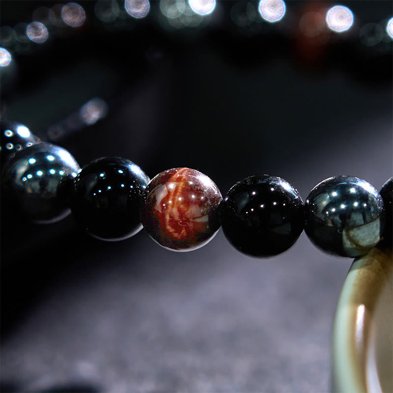 Men's 8mm Tiger Eye Obsidian Hematite Bracelet for Protection