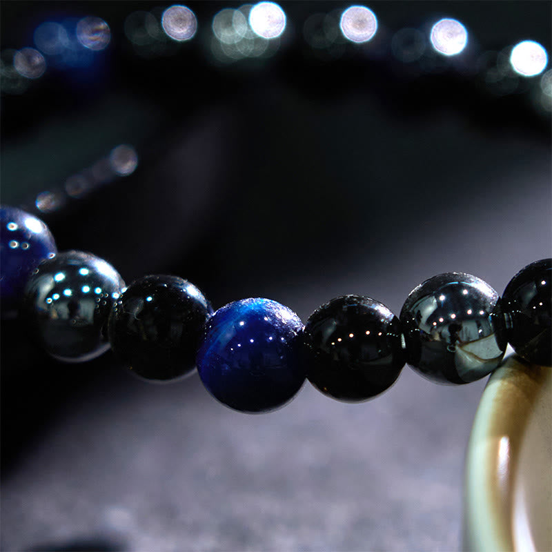 8mm Yellow Tiger Eye Obsidian Hematite Bracelet for Men