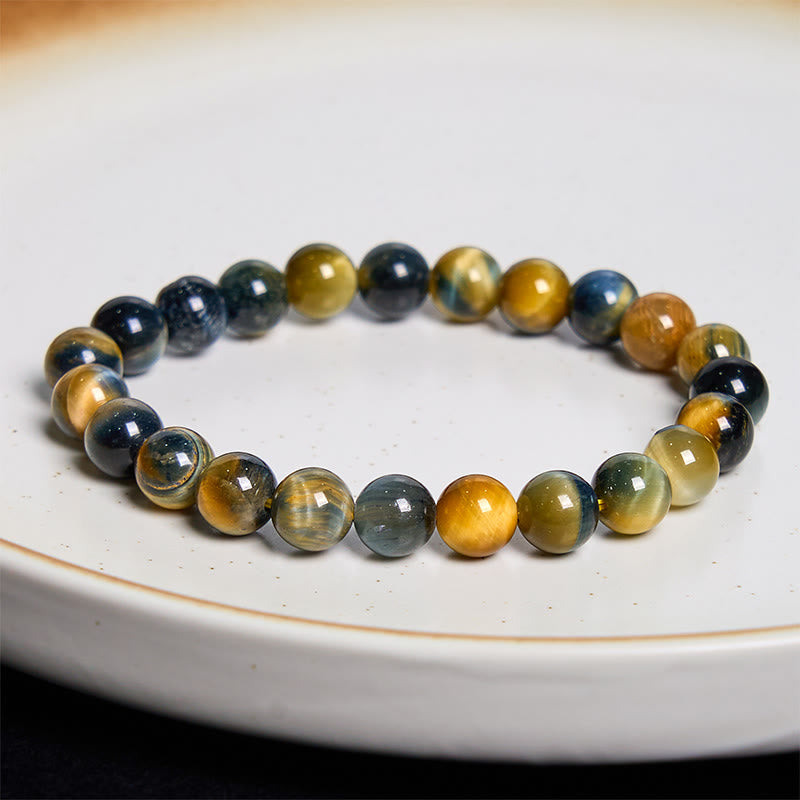 8mm Yellow Blue Tiger Eye Courage & Protection Bracelet