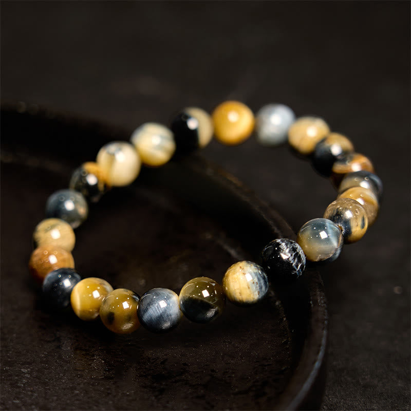 8mm Yellow Blue Tiger Eye Courage & Protection Bracelet
