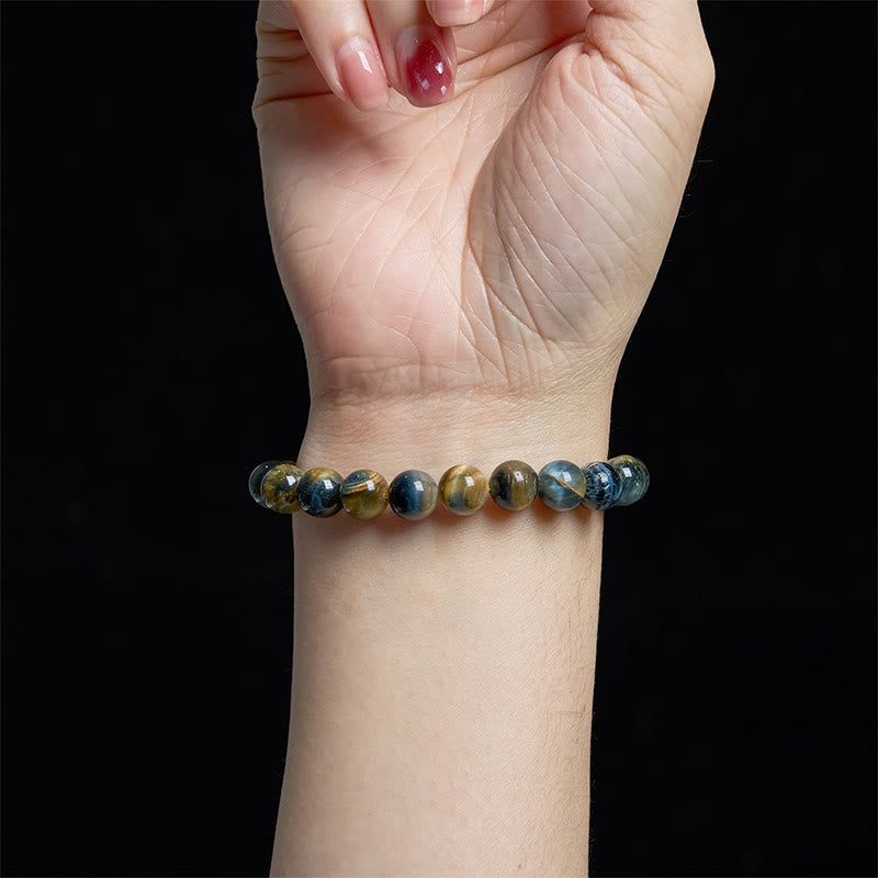 8mm Yellow Blue Tiger Eye Courage & Protection Bracelet