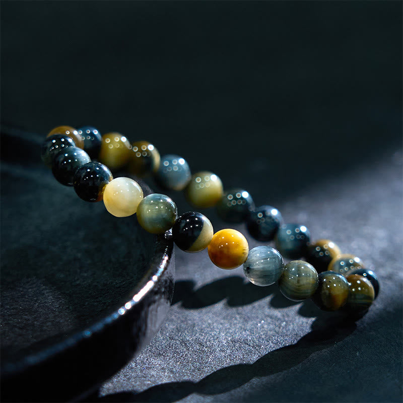 8mm Yellow Blue Tiger Eye Courage & Protection Bracelet