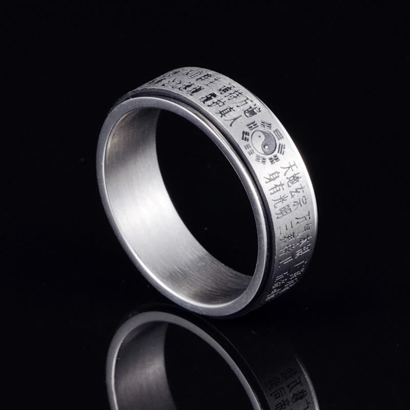Yin Yang Rotatable Titanium Steel Balance Ring with Bagua Symbols