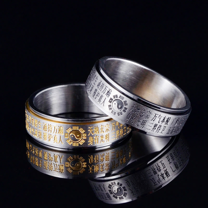 Yin Yang Rotatable Titanium Steel Balance Ring with Bagua Symbols
