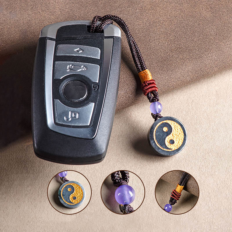 Black Jade Yin Yang Protection Key Chain with Balance