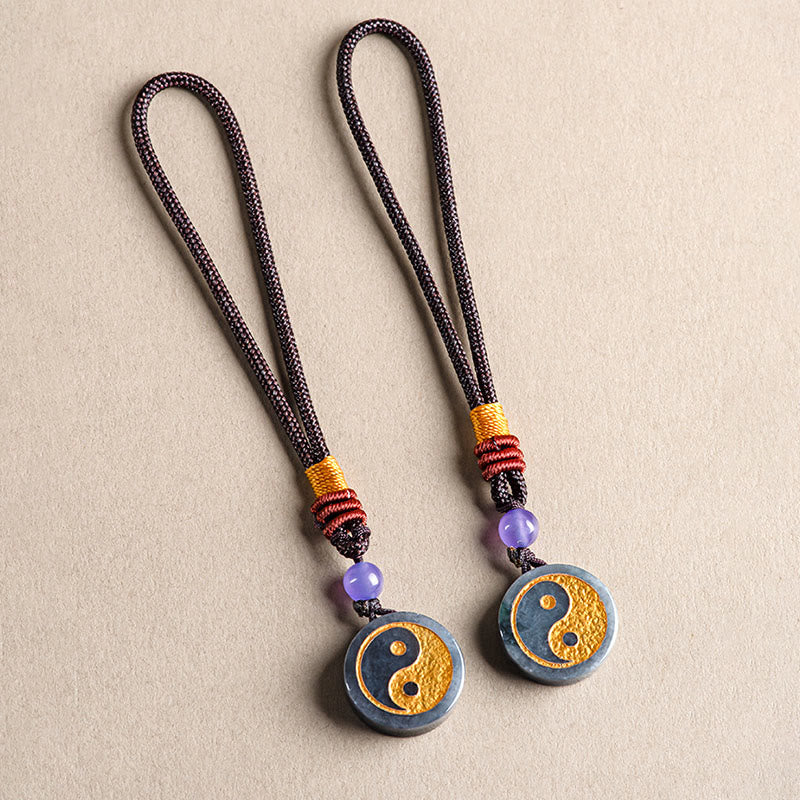 Black Jade Yin Yang Protection Key Chain with Balance