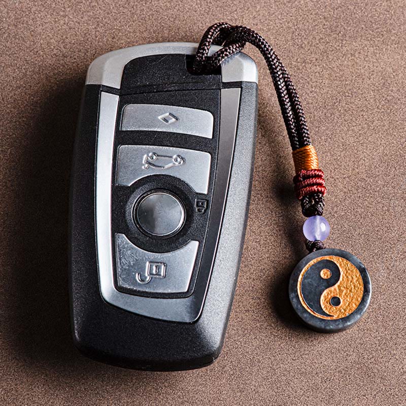 Black Jade Yin Yang Protection Key Chain with Balance