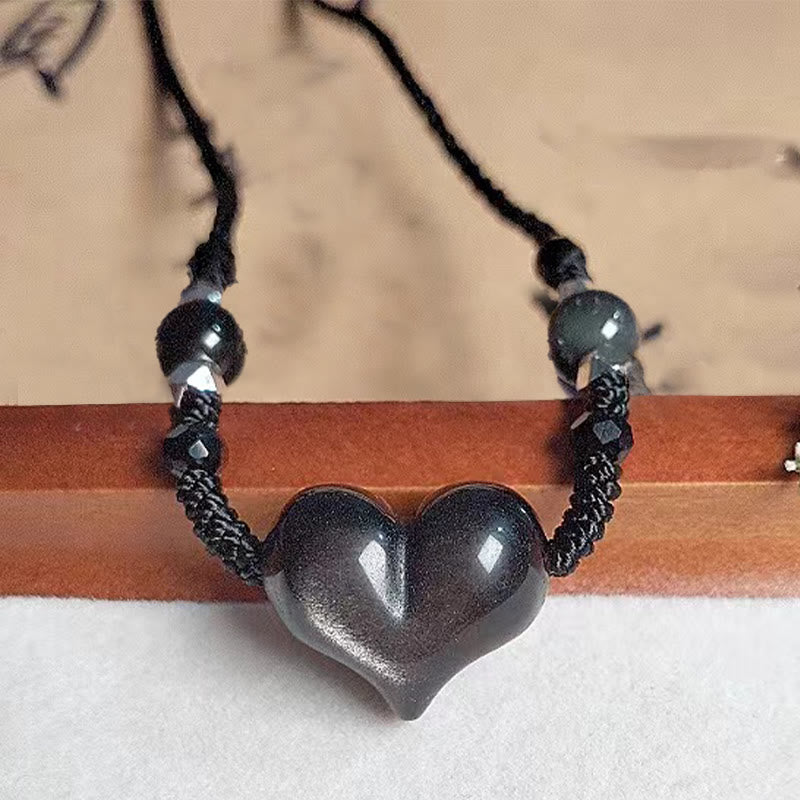 Silver Sheen Obsidian Heart Protection Necklace for Women