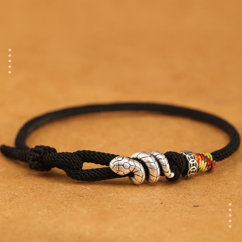 Dark Red 14-17cm Sterling Silver Snake Coin Red String Bracelet