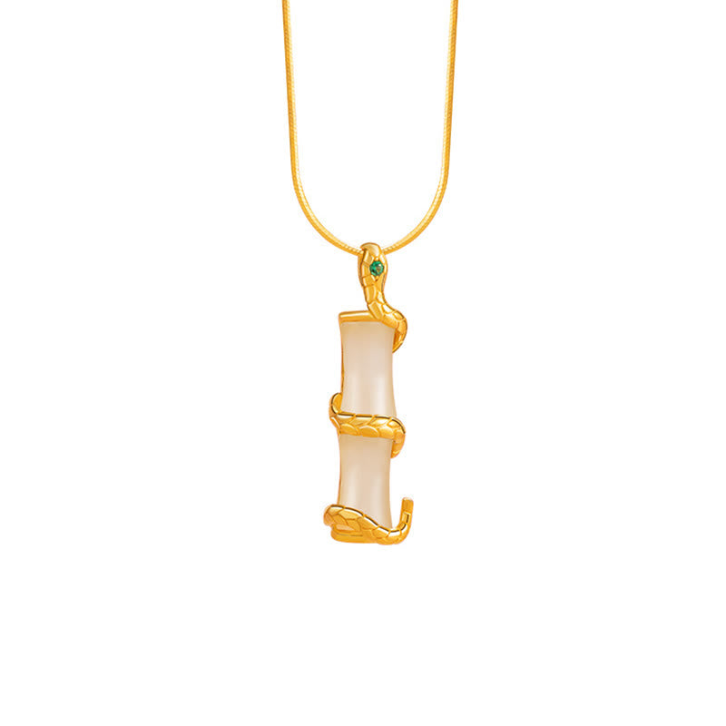 Hetian Jade Bamboo Snake Necklace | 925 Sterling Silver