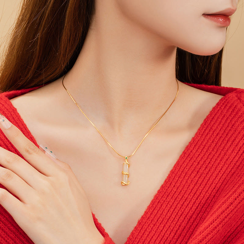 Hetian Jade Bamboo Snake Necklace | 925 Sterling Silver