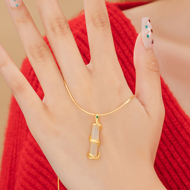 Hetian Jade Bamboo Snake Necklace | 925 Sterling Silver