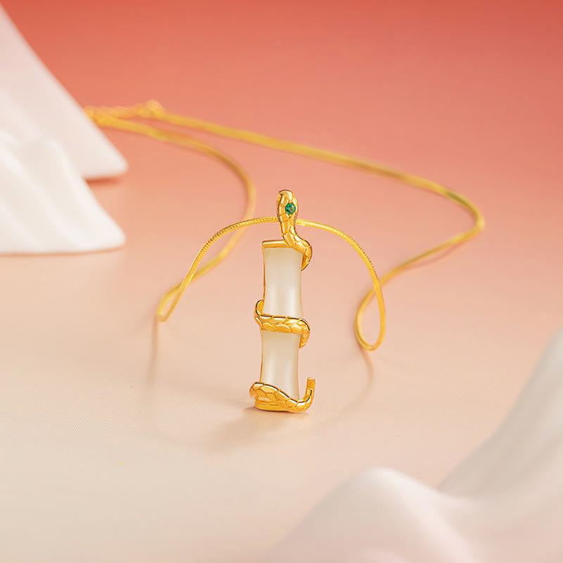 Hetian Jade Bamboo Snake Necklace | 925 Sterling Silver