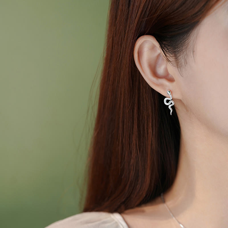 925 Sterling Silver Snake Balance Necklace Pendant Earrings Set