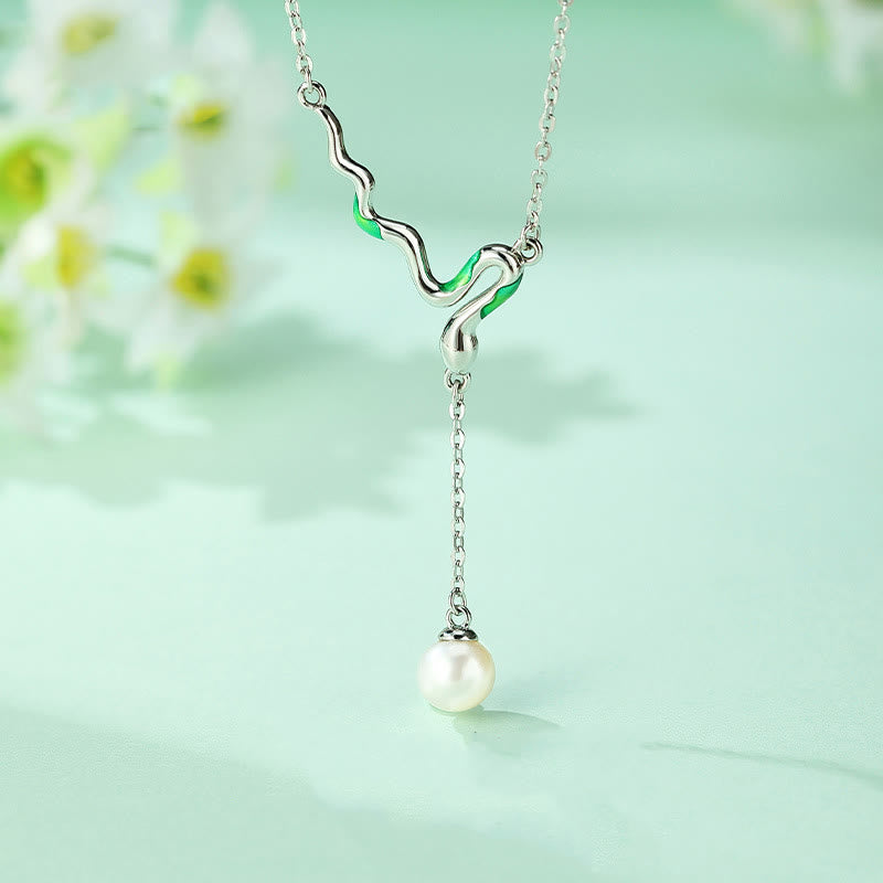 925 Sterling Silver Pearl Necklace Pendant Year of Snake Harmony