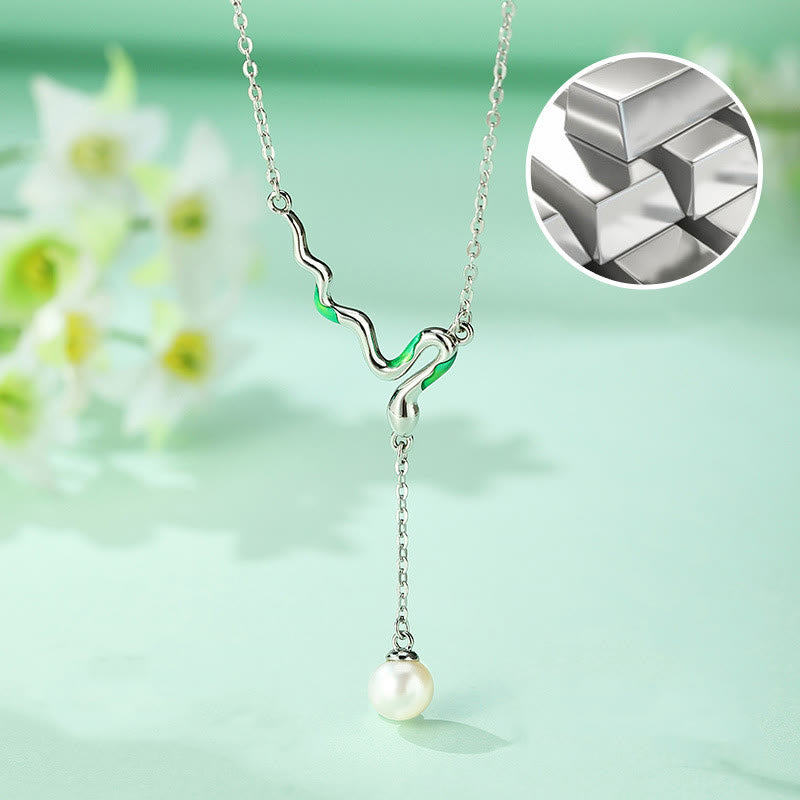 925 Sterling Silver Pearl Necklace Pendant Year of Snake Harmony