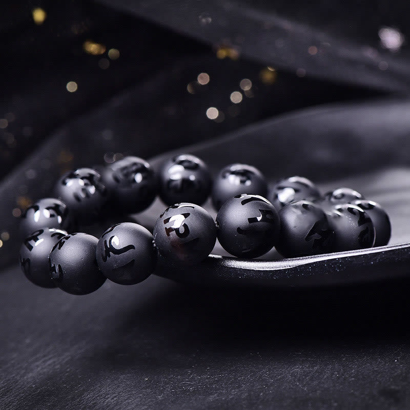 8mm Black Onyx Om Mani Padme Hum Protection Bracelet