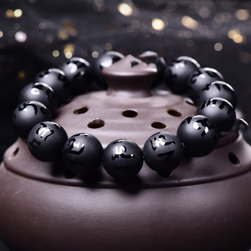 8mm Black Onyx Om Mani Padme Hum Protection Bracelet