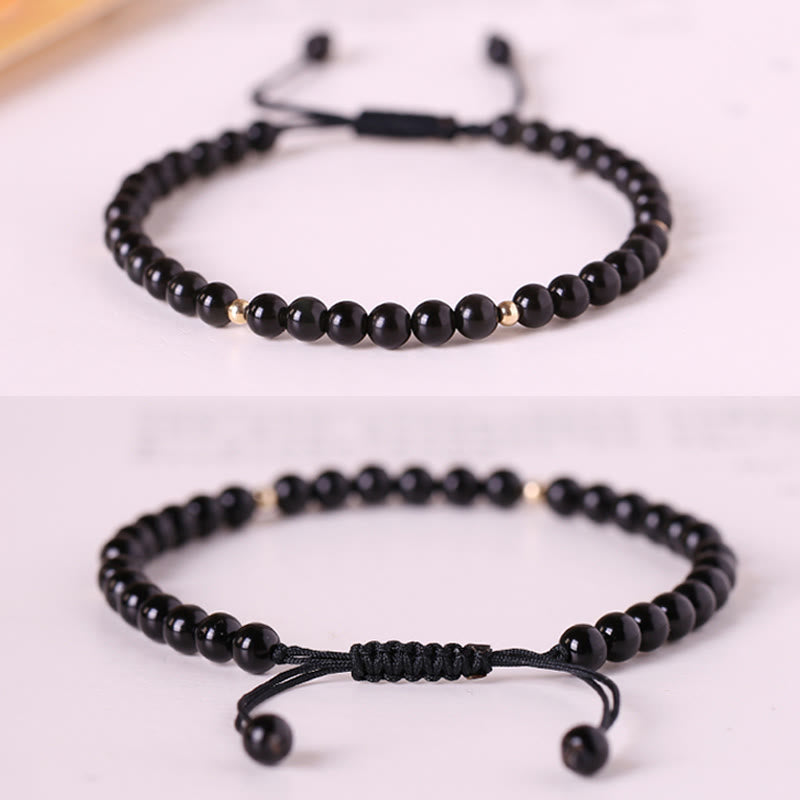 4mm Black Obsidian Protection Rope Bracelet