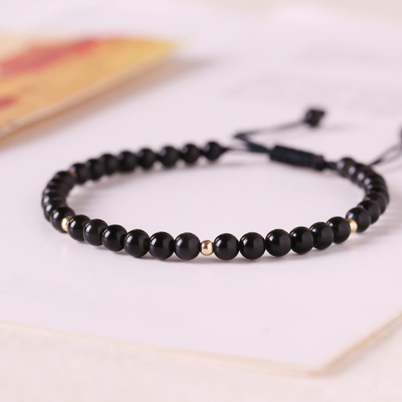 4mm Black Obsidian Protection Rope Bracelet