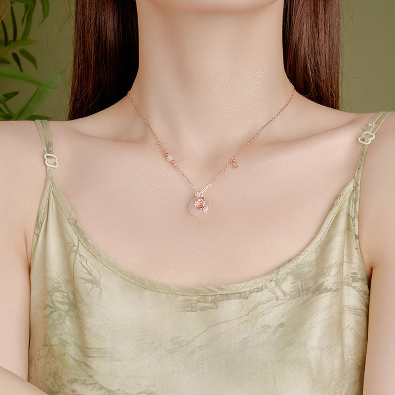 Chalcedony 925 Sterling Silver Koi Fish Peace Necklace Pendant