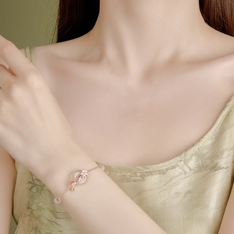 Pink Chalcedony Sterling Silver Koi Fish Peace Bracelet