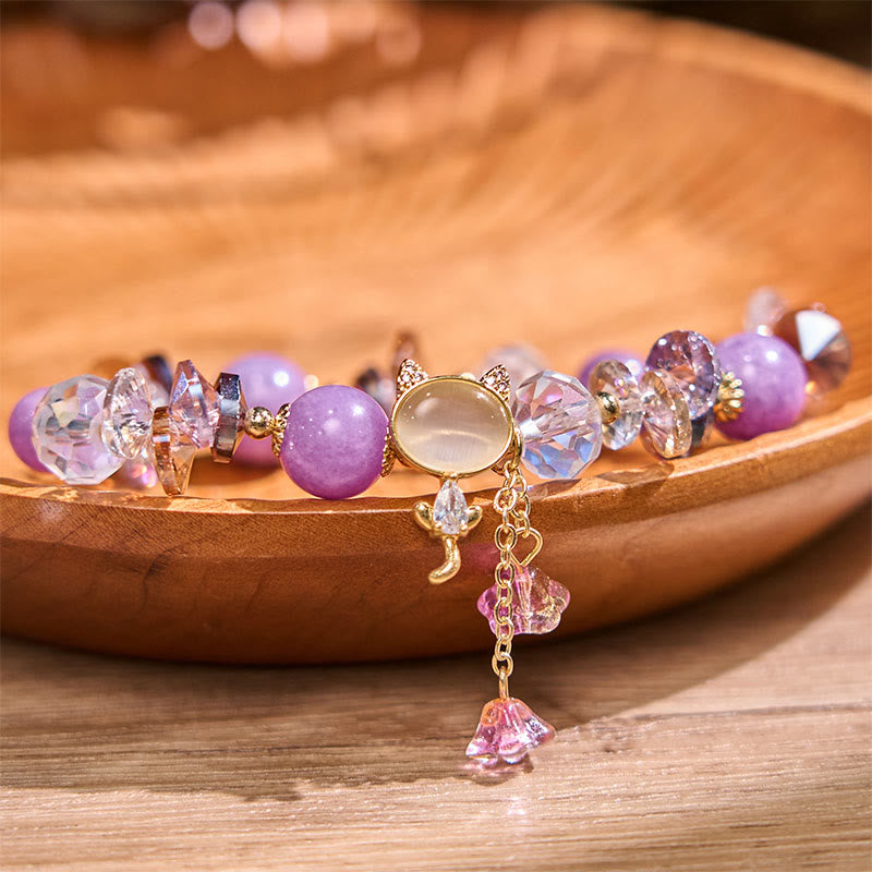Crystal Cat Balance Bracelet with Amethyst Green Red