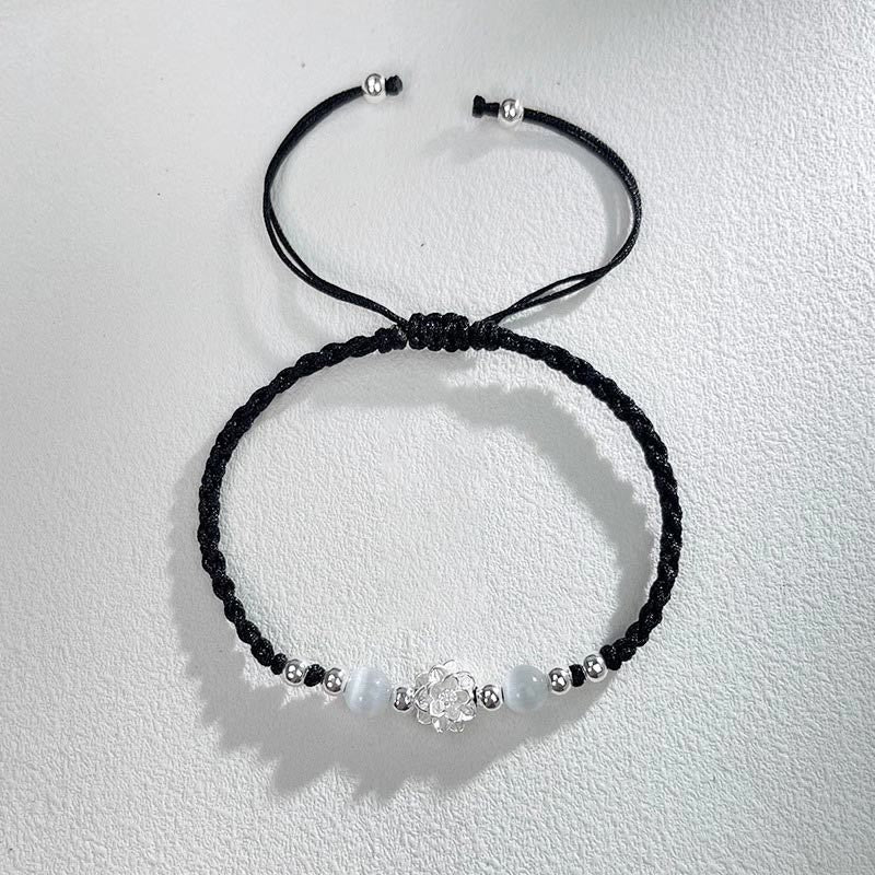 Sterling Silver Lotus Cat’s Eye Protection Bracelet