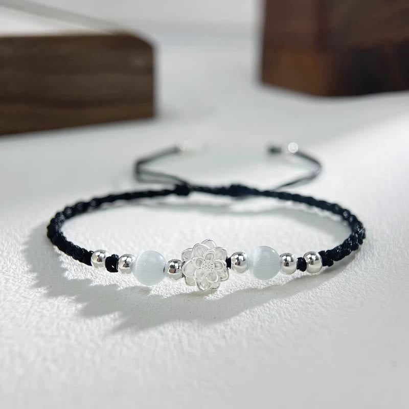 Sterling Silver Lotus Cat’s Eye Protection Bracelet