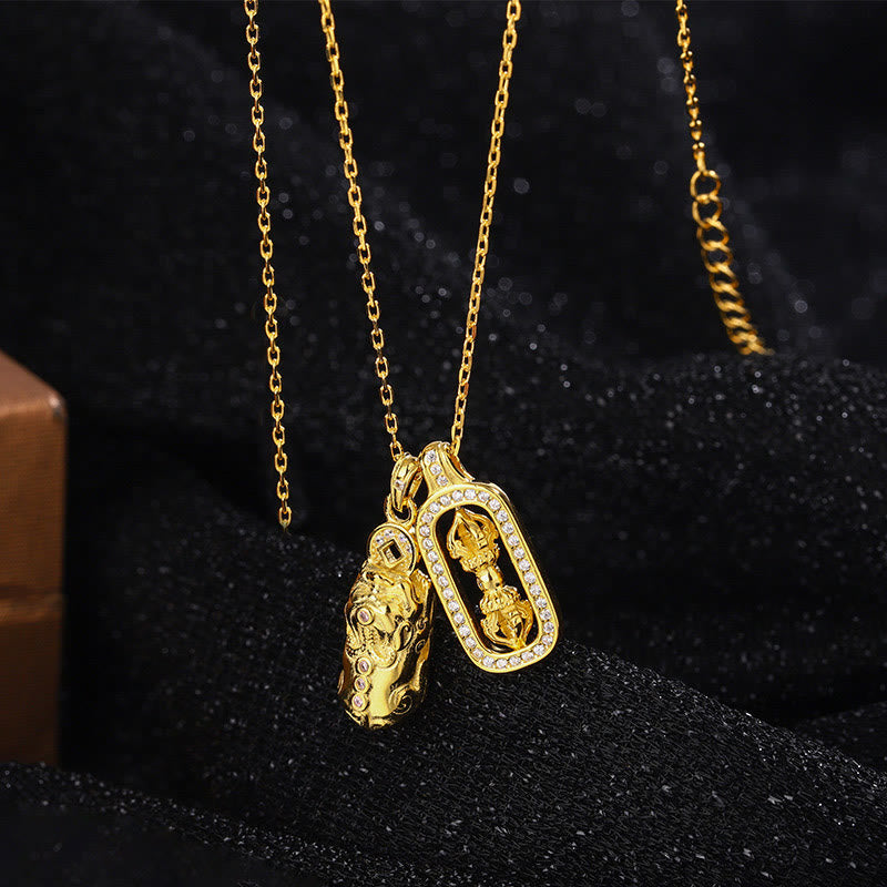 999 Sterling Silver Golden Pixiu Vajra Wealth Necklace Pendant