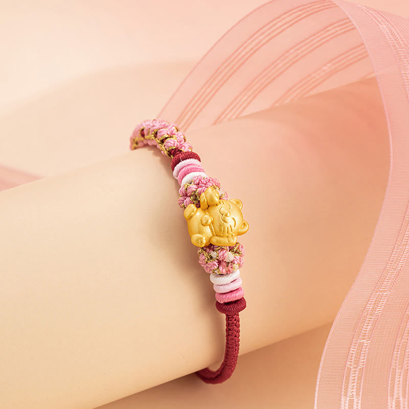 999 Sterling Silver Fortune Cat Red String Rope Bracelet