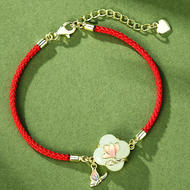 Hetian Jade Magnolia Flower Butterfly Luck Bracelet
