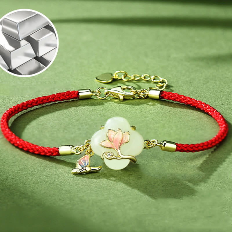 Hetian Jade Magnolia Flower Butterfly Luck Bracelet