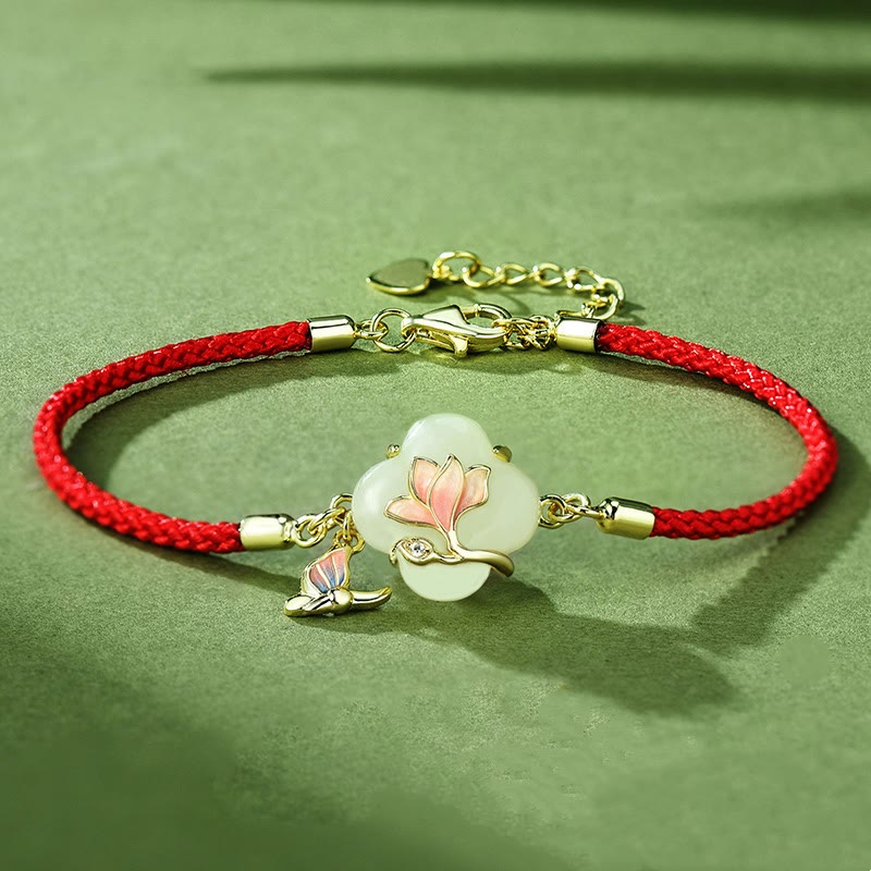 Hetian Jade Magnolia Flower Butterfly Luck Bracelet