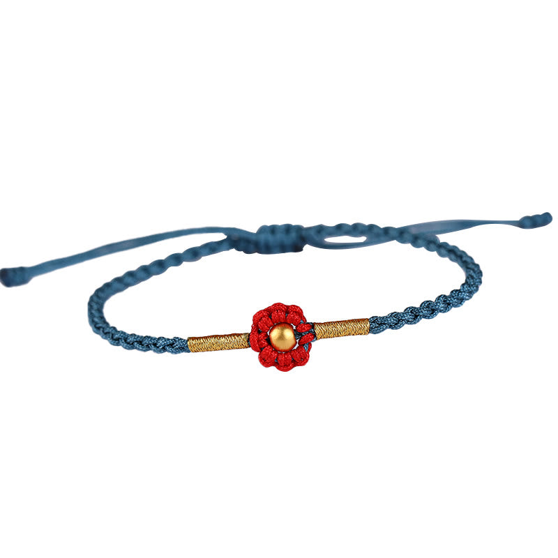 Red String Protection Bracelet with Gold Flower