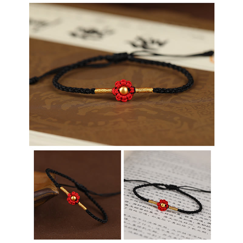 Red String Protection Bracelet with Gold Flower