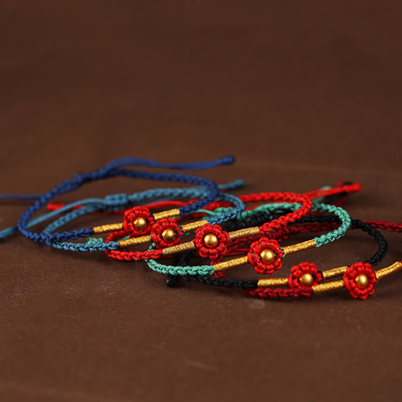 Red String Protection Bracelet with Gold Flower