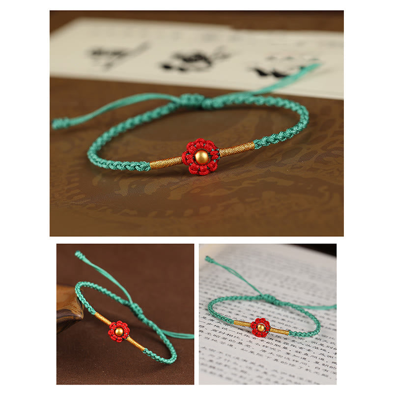Red String Protection Bracelet with Gold Flower
