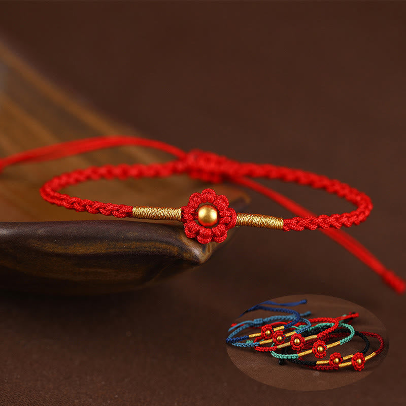 Red String Protection Bracelet with Gold Flower