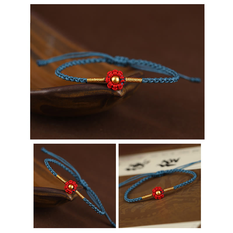 Red String Protection Bracelet with Gold Flower