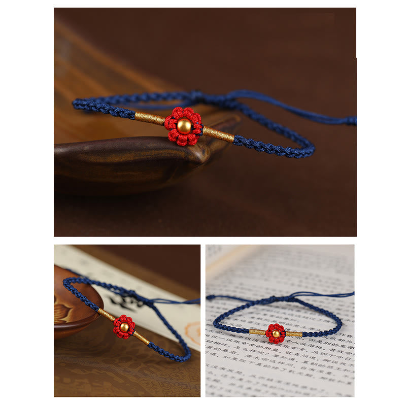 Red String Protection Bracelet with Gold Flower