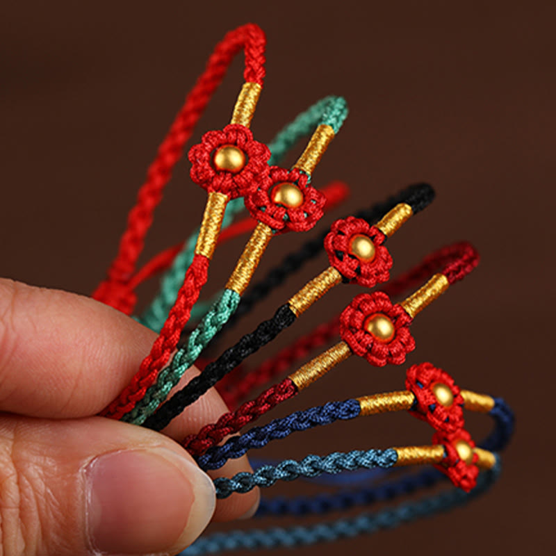 Red String Protection Bracelet with Gold Flower