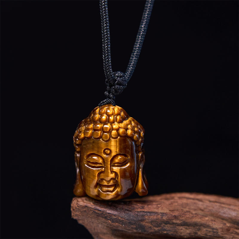 Tiger Eye Buddha Head Courage Necklace Pendant