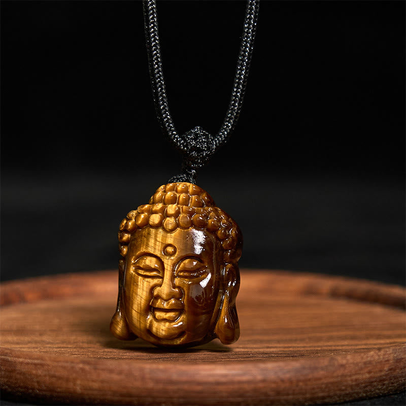 Tiger Eye Buddha Head Courage Necklace Pendant