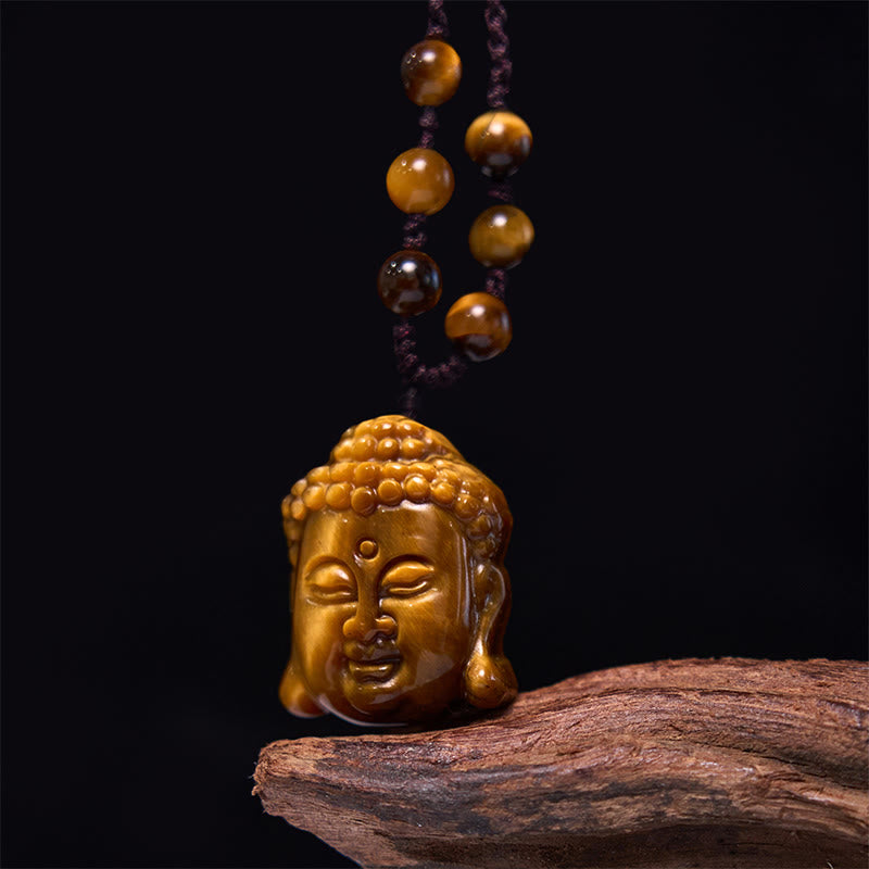Tiger Eye Buddha Head Courage Necklace Pendant